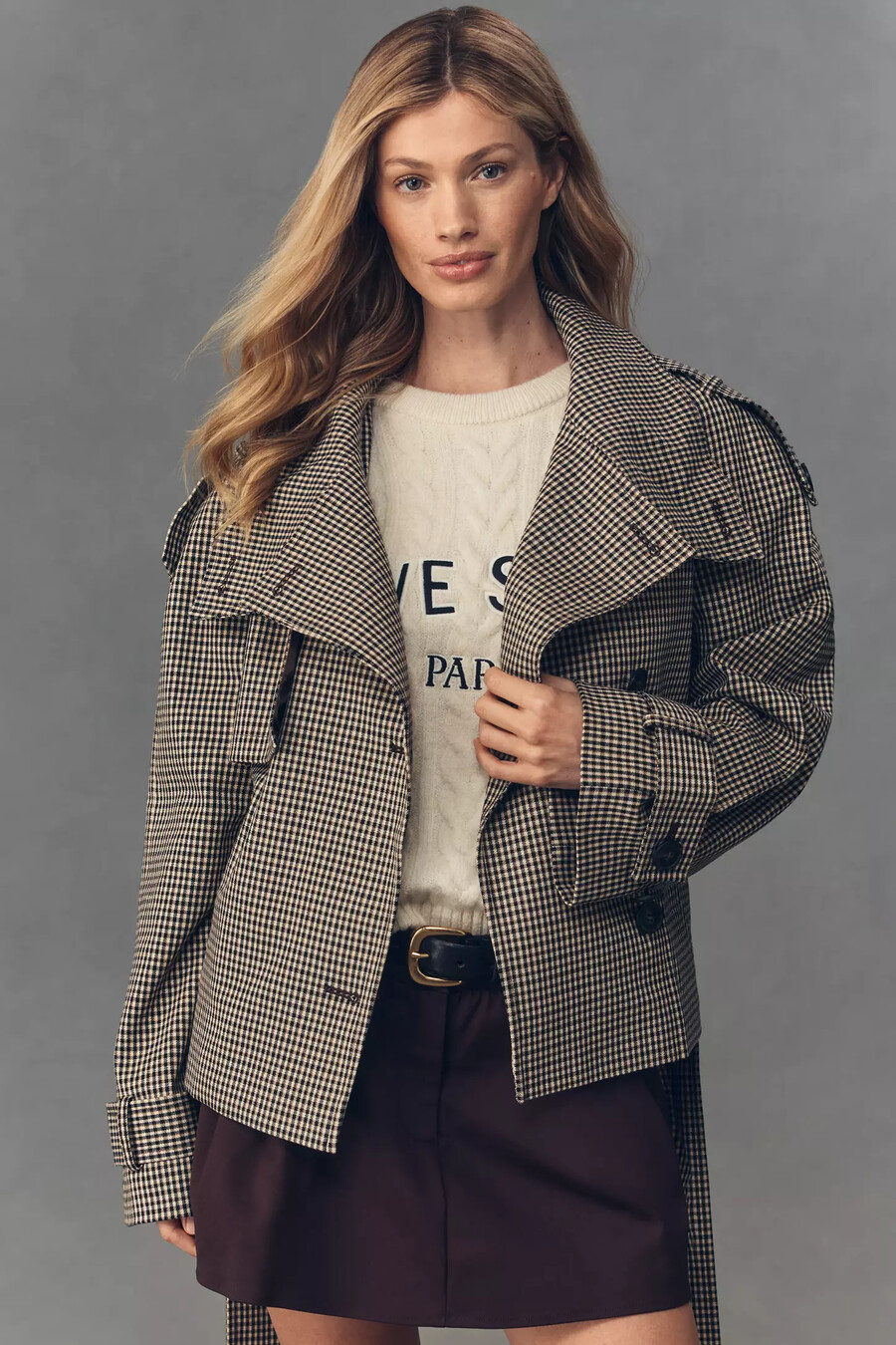 karierter kurzer trenchcoat von anthropologie