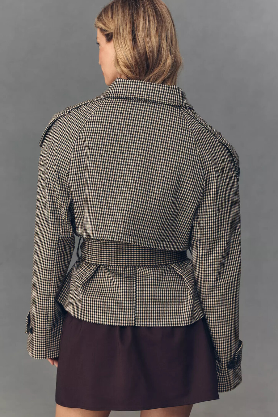 karierter kurzer trenchcoat von anthropologie