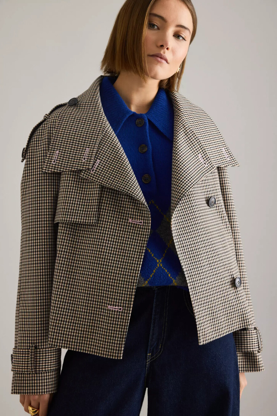 karierter kurzer trenchcoat von anthropologie