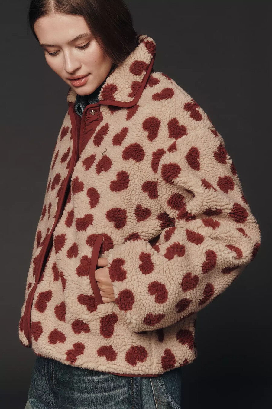 maeve sherpa-fleecejacke mit herzmuster