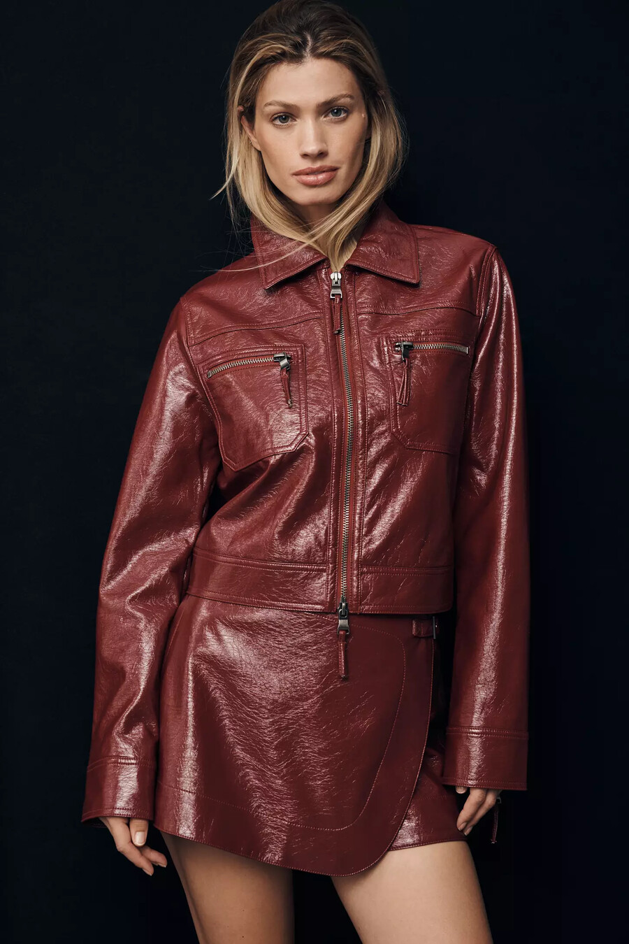 maeve bikerjacke aus lackleder