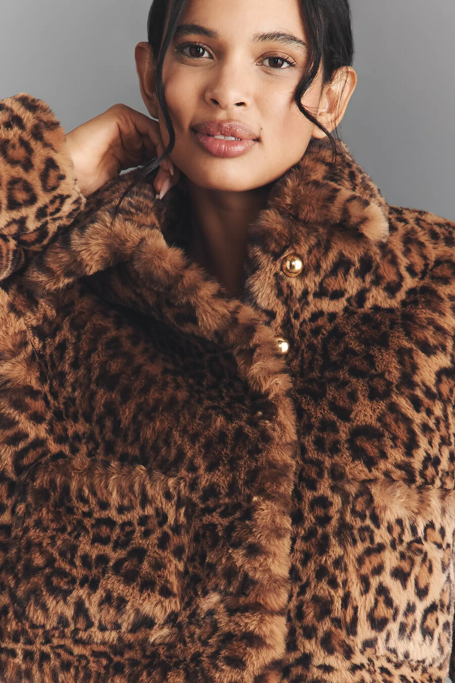 maeve crop-jacke mit leopardenmuster und kunstpelz