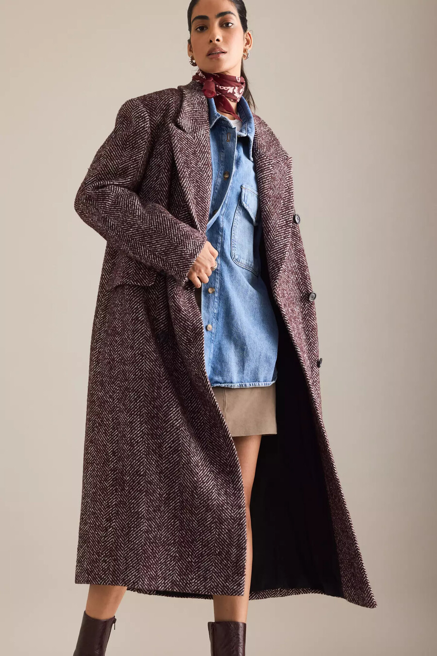 oversized-mantel aus wollmischung mit fischgrätmuster von anthropologie