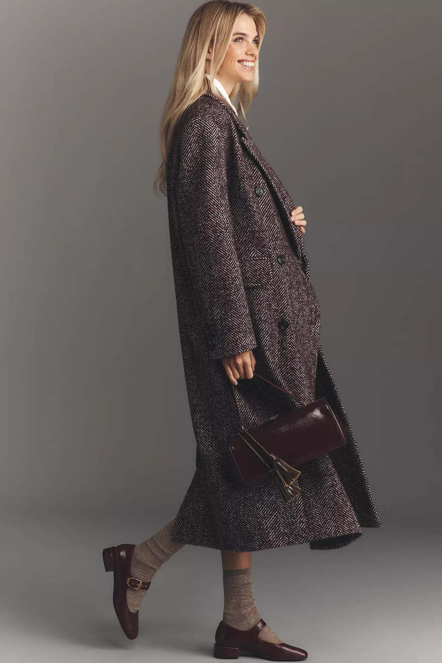 oversized-mantel aus wollmischung mit fischgrätmuster von anthropologie