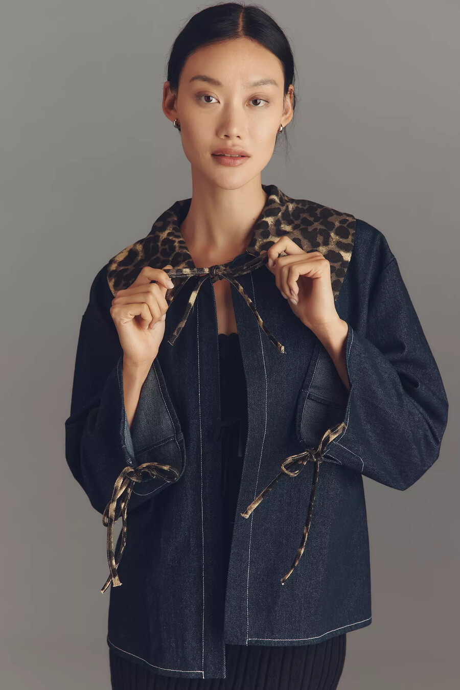maeve jeansjacke mit leopardenkragen