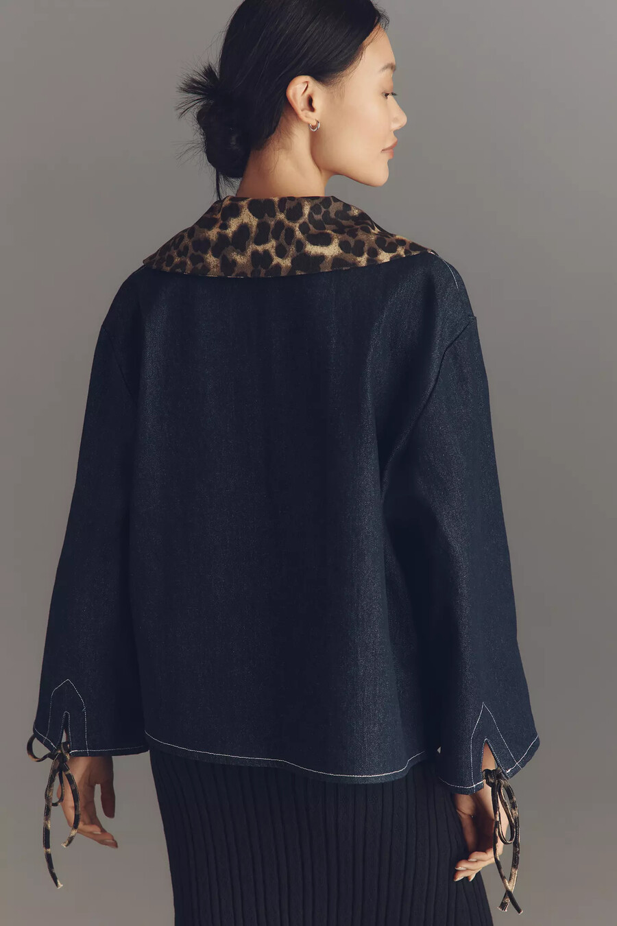maeve jeansjacke mit leopardenkragen