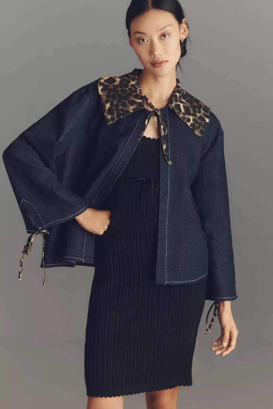 maeve jeansjacke mit leopardenkragen
