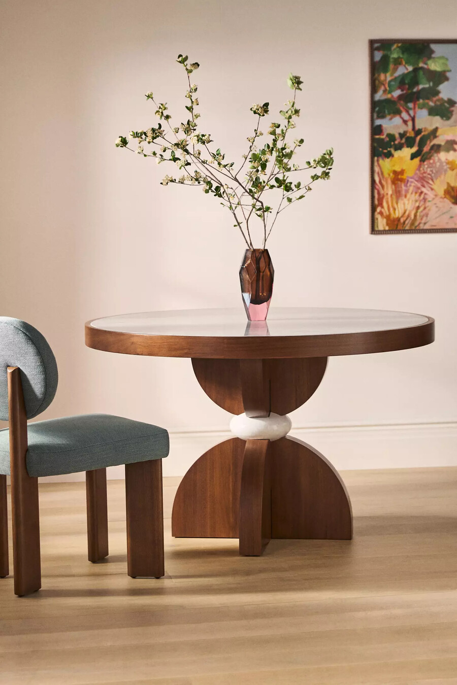vivienne 48 runder esstisch aus holz mit marmorplatte