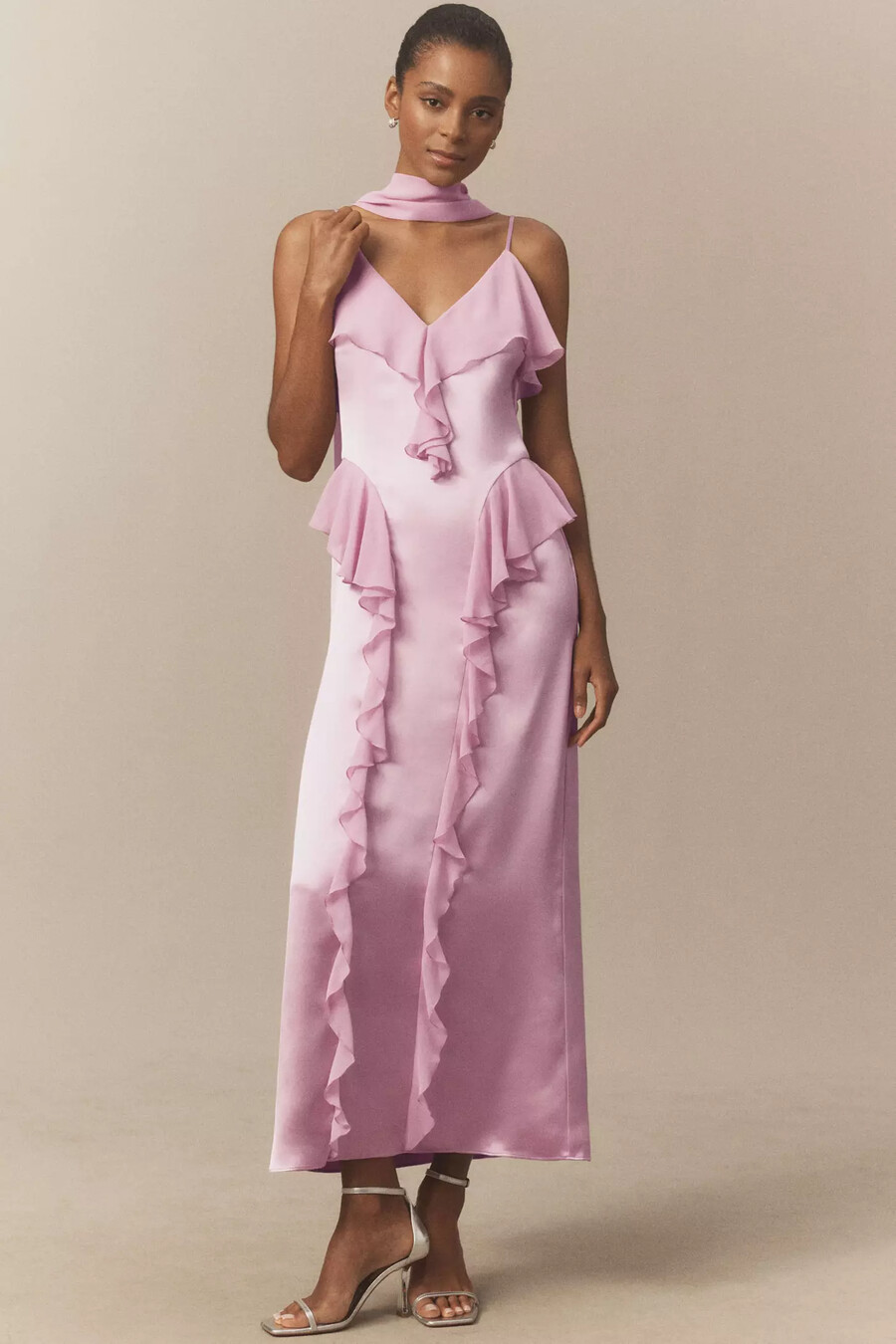 Ärmelloses rüschen-maxikleid von mare mare aus satin-chiffon