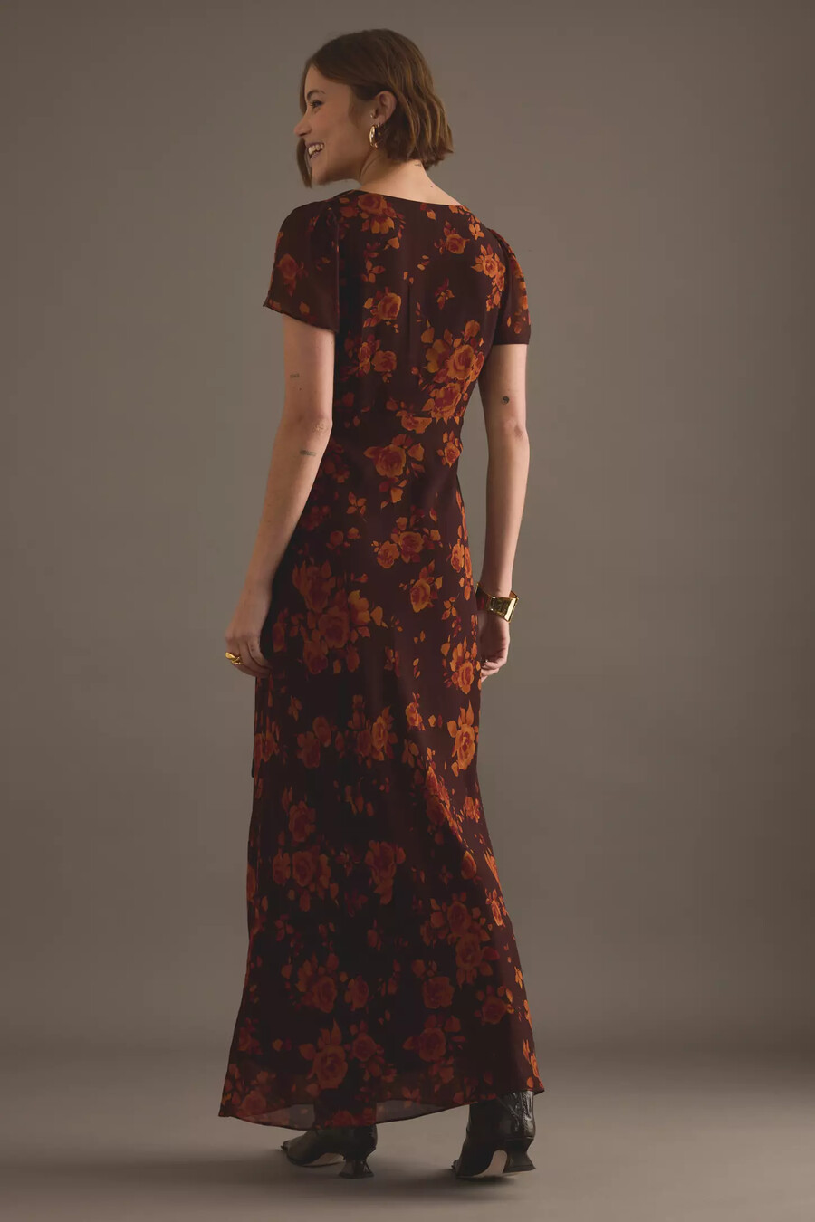 kitri talia autumn rose print maxikleid