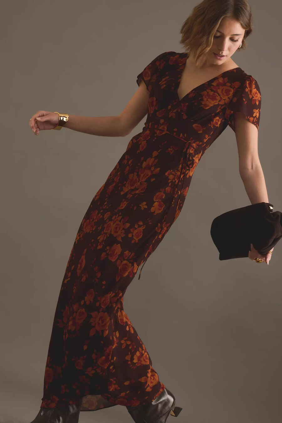 kitri talia autumn rose print maxikleid