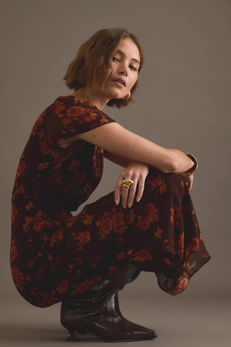 kitri talia autumn rose print maxikleid