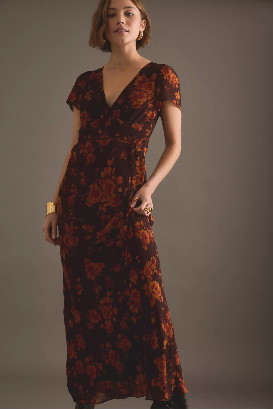 kitri talia autumn rose print maxikleid