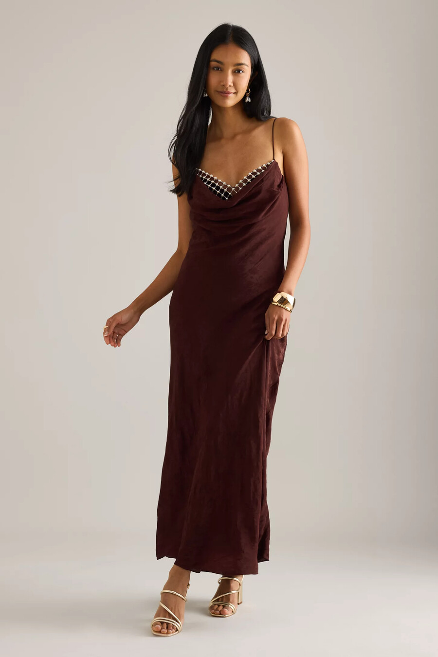 maxikleid aus satin-jacquard von anthropologie