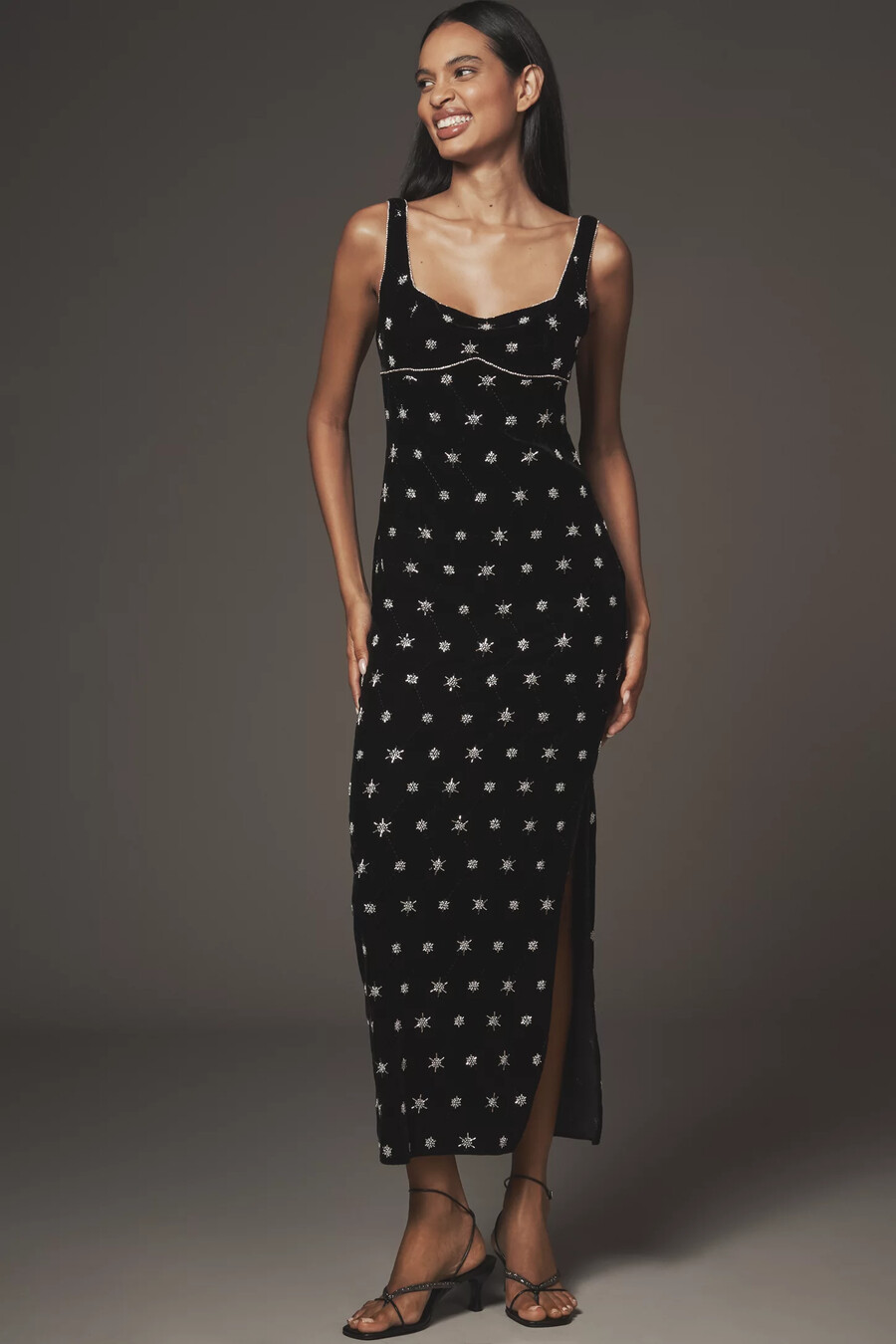 saylor verziertes samt-maxikleid
