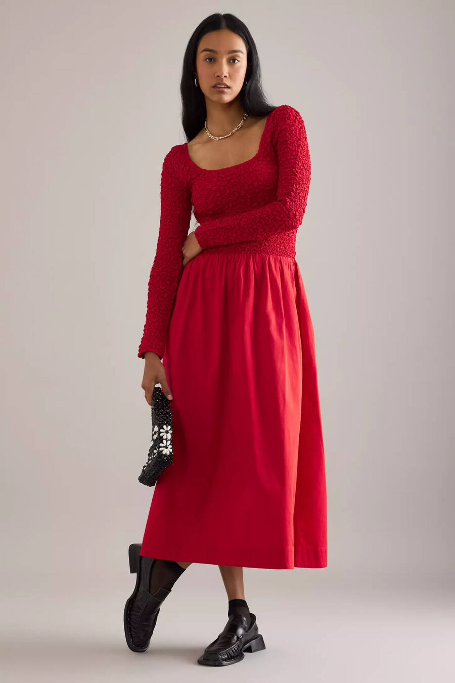 damson madder malinda langarm-midikleid mit smokdetails