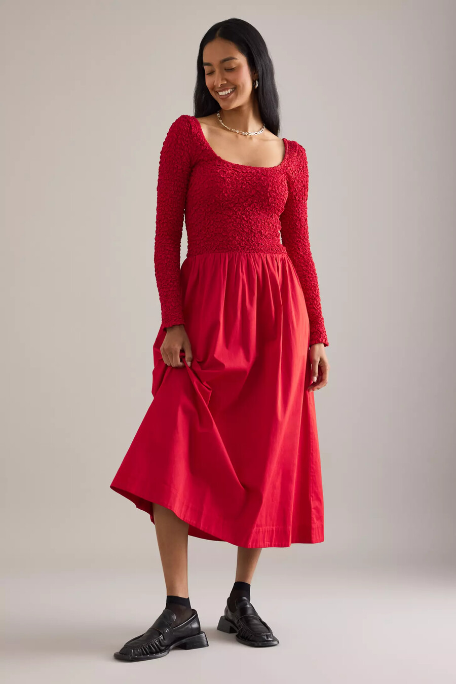 damson madder malinda langarm-midikleid mit smokdetails