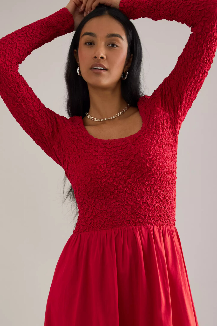 damson madder malinda langarm-midikleid mit smokdetails