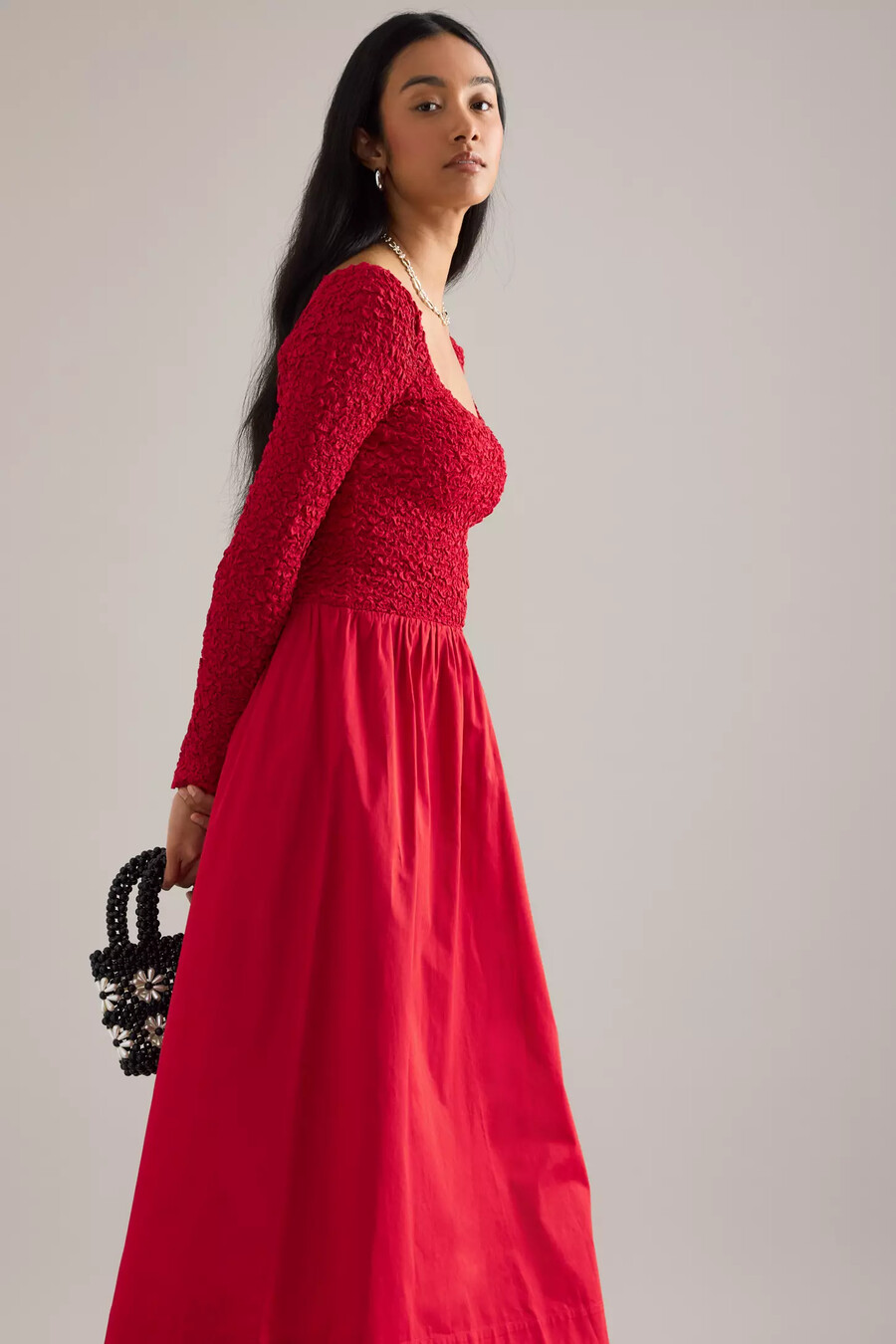 damson madder malinda langarm-midikleid mit smokdetails