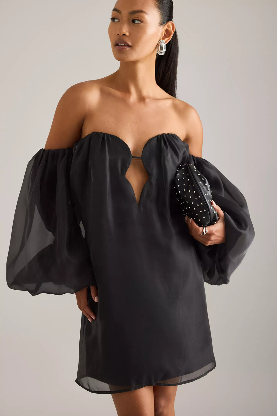 bardot freda volumen-minikleid mit schulterfreiem ausschnitt