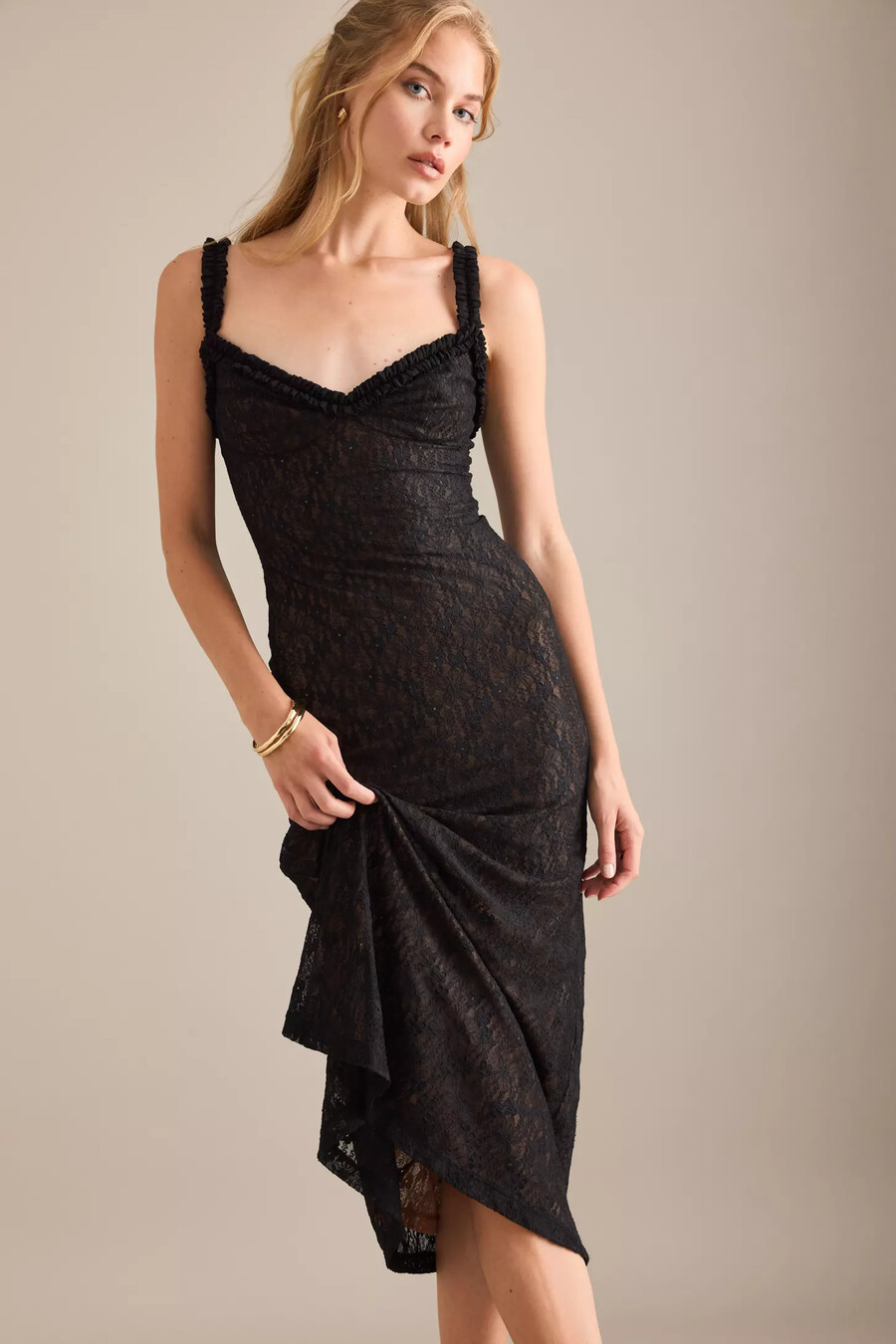 bardot alegra spitzen-midikleid