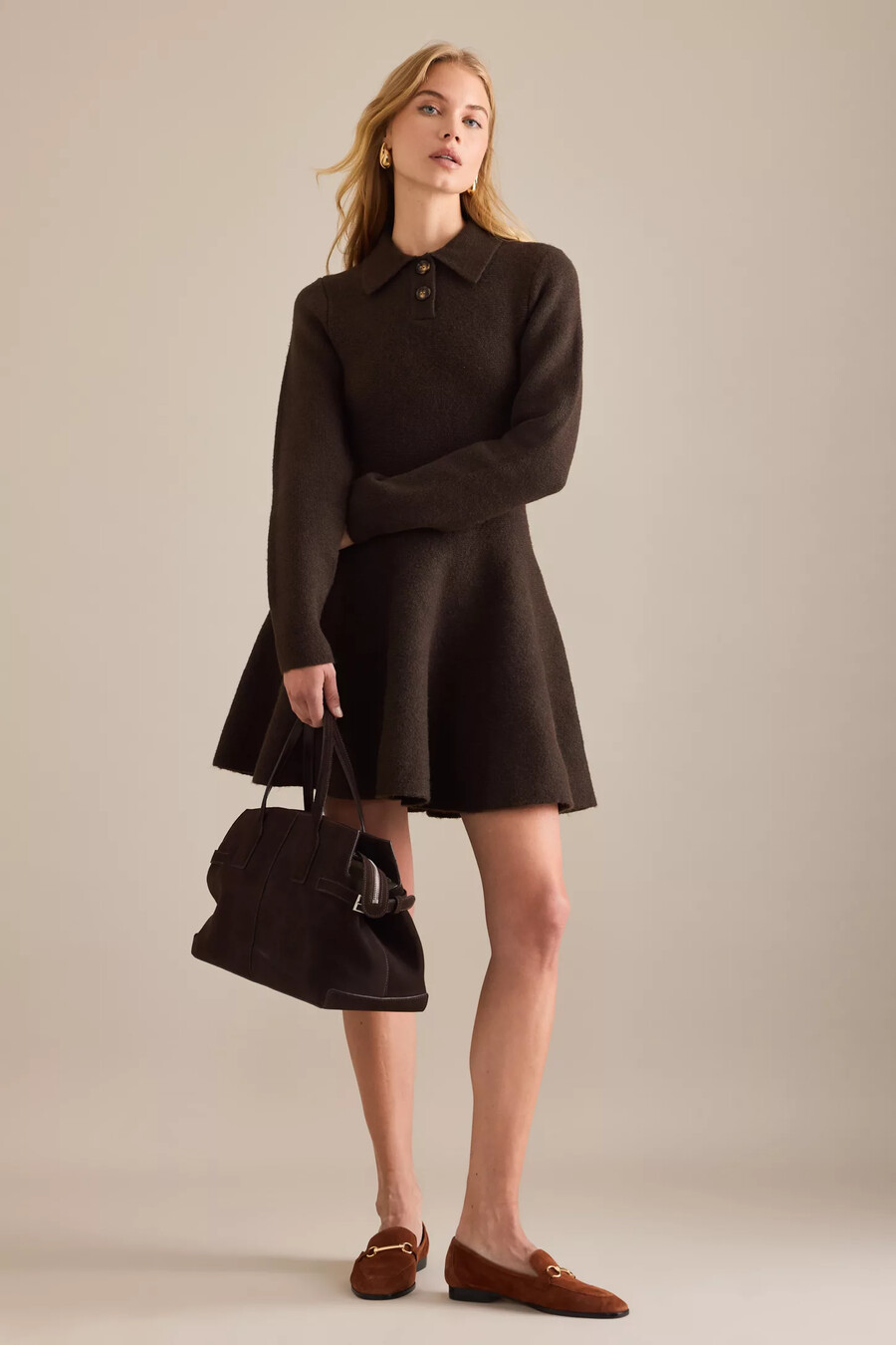 bardot lexter langarm-strick-minikleid