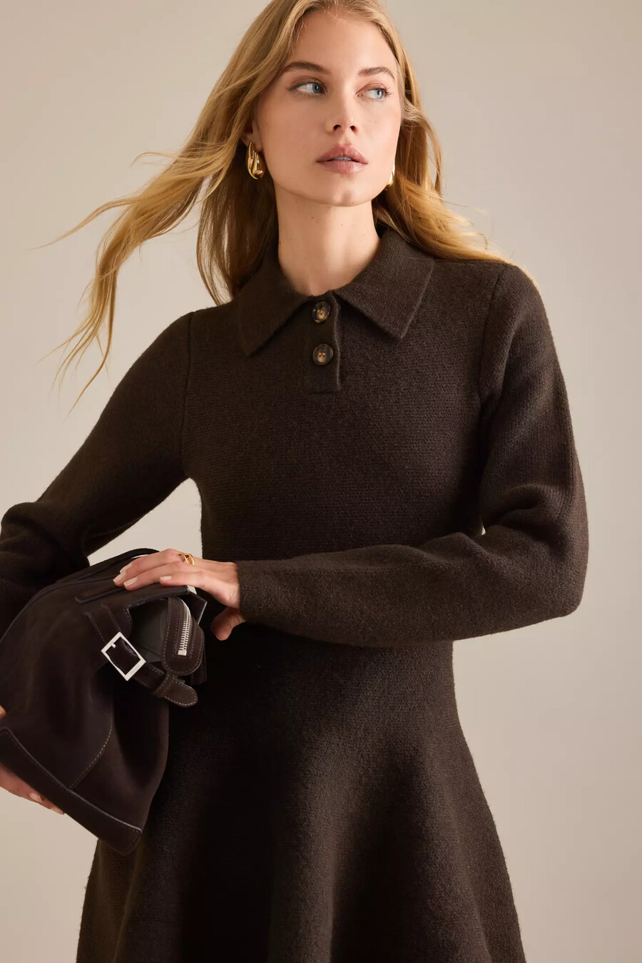 bardot lexter langarm-strick-minikleid