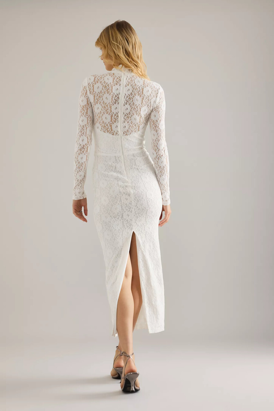 bardot carmen spitzenkorsett-midikleid mit langen Ärmeln