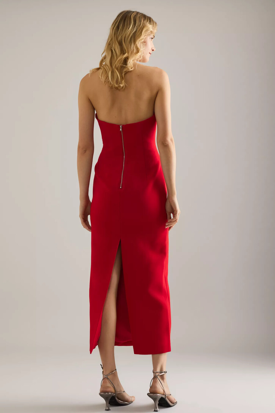 bardot rosalyn trägerloses midikleid mit tiefem ausschnitt
