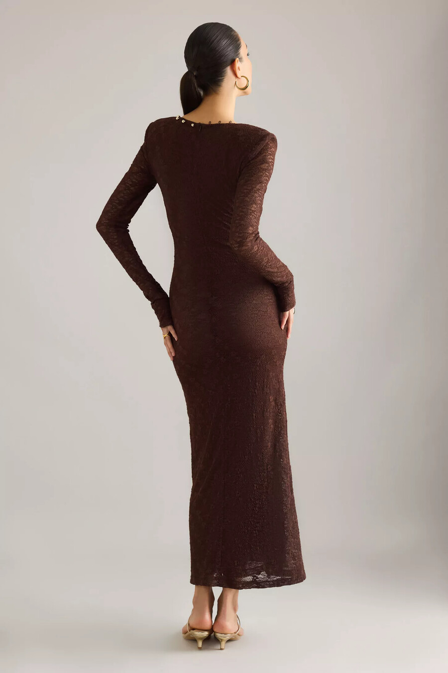 bardot zenia midikleid mit spitzenknopfleiste