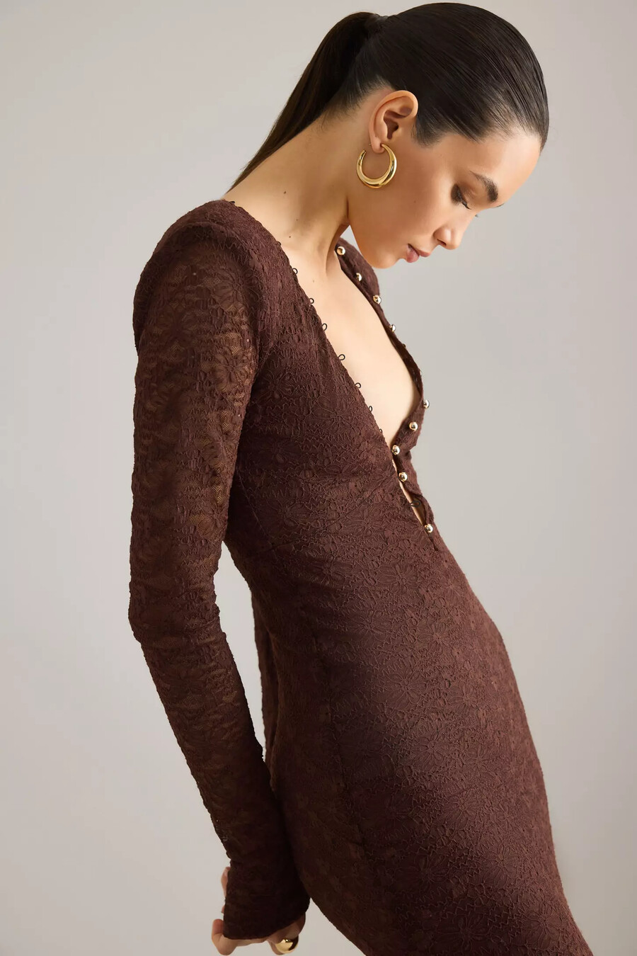bardot zenia midikleid mit spitzenknopfleiste