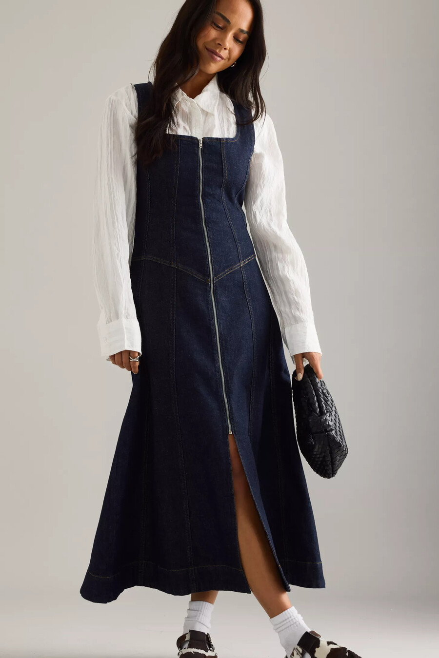 pilcro denim midikleid mit reißverschluss vorne