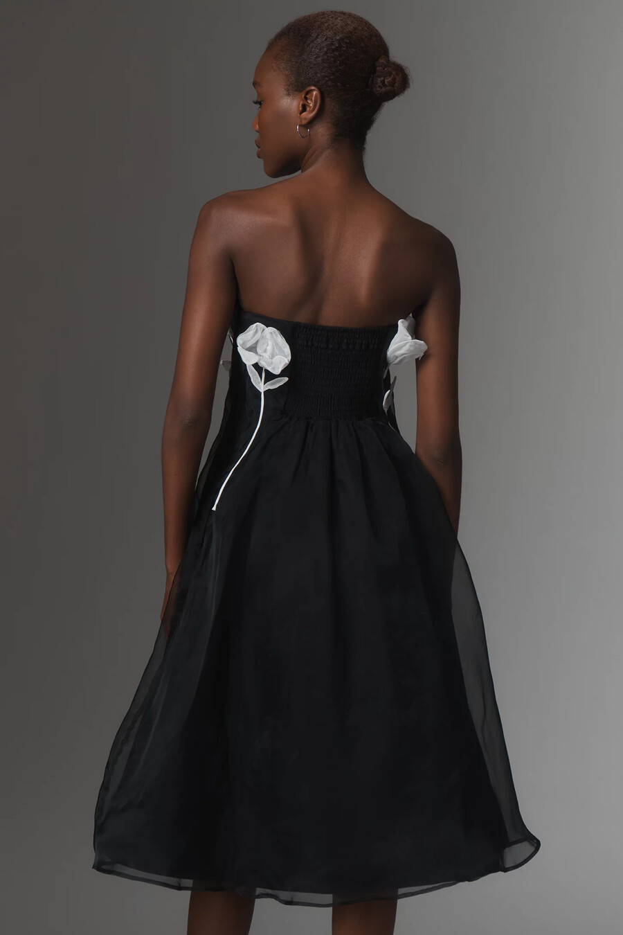 maeve 3d floral strapless midi dress