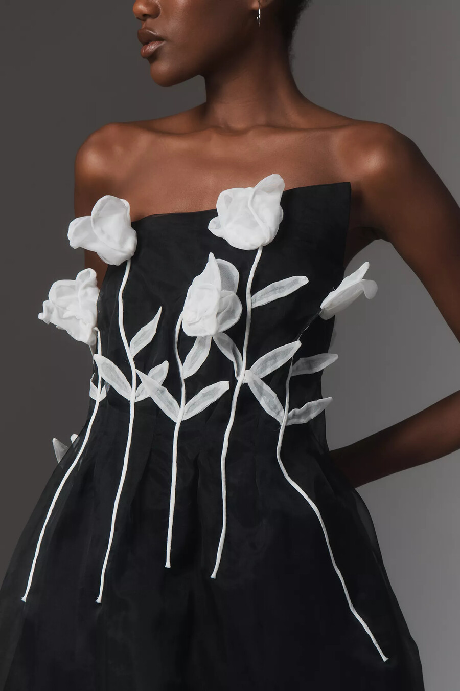 maeve 3d floral strapless midi dress