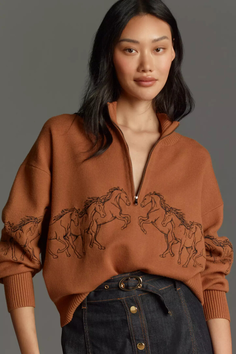 maeve pullover mit stehkragen und halbem reißverschluss