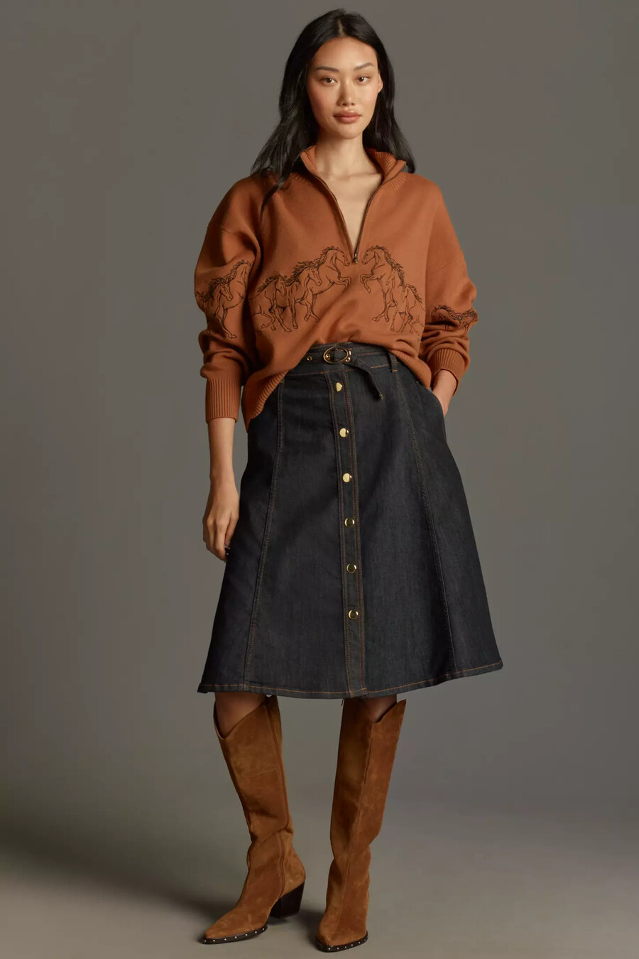 maeve pullover mit stehkragen und halbem reißverschluss