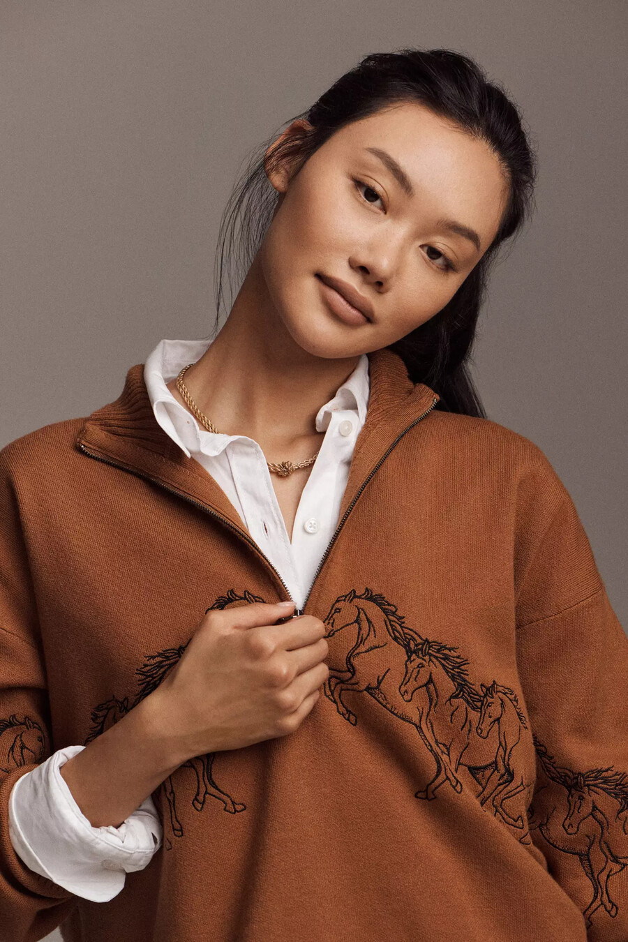 maeve pullover mit stehkragen und halbem reißverschluss