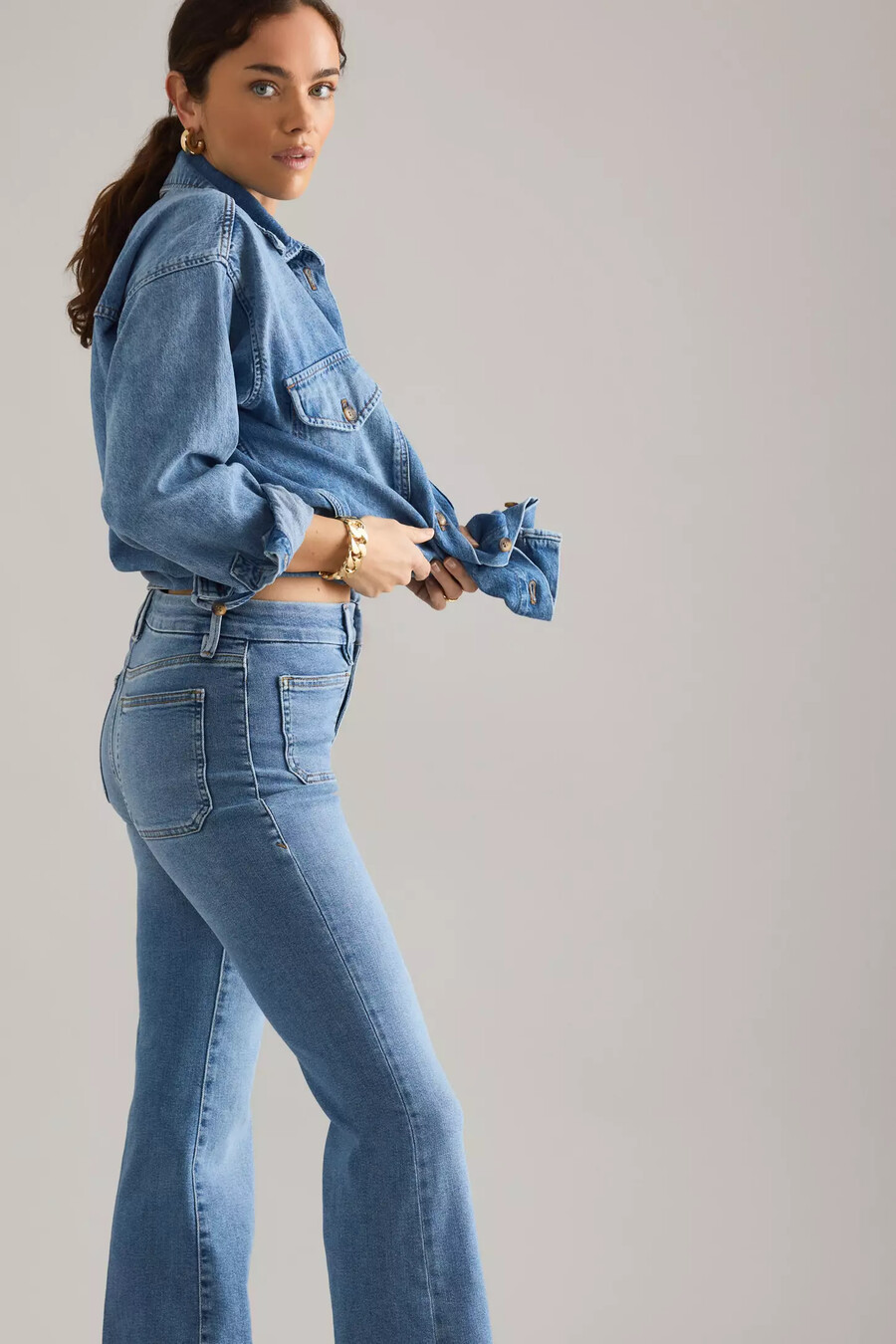 good american good legs patch pocket flare jeans