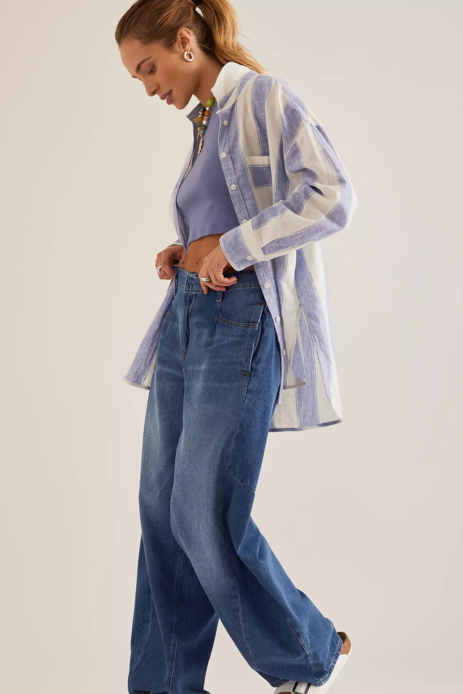 pilcro tapered full length barrel jeans