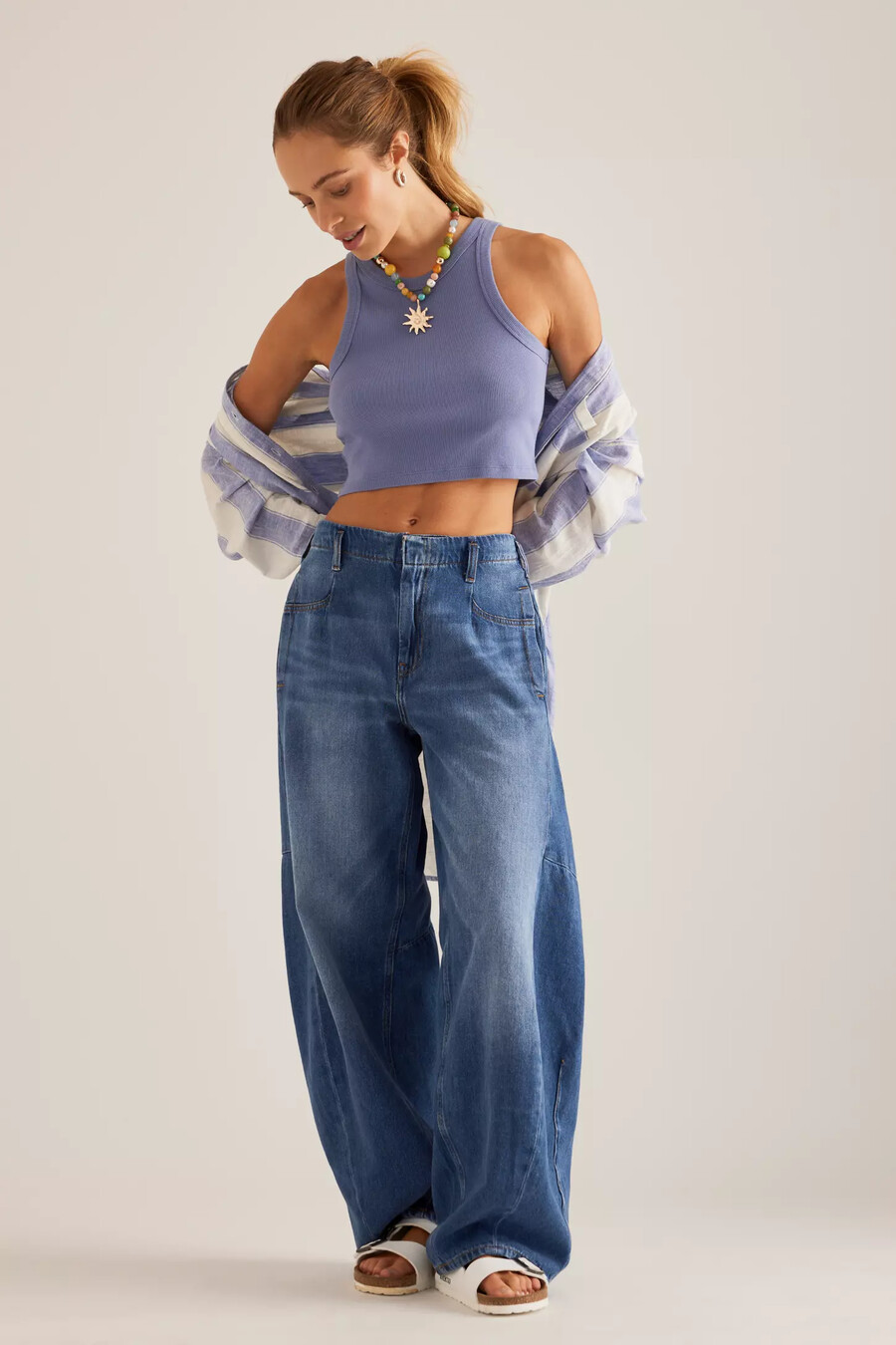 pilcro tapered full length barrel jeans