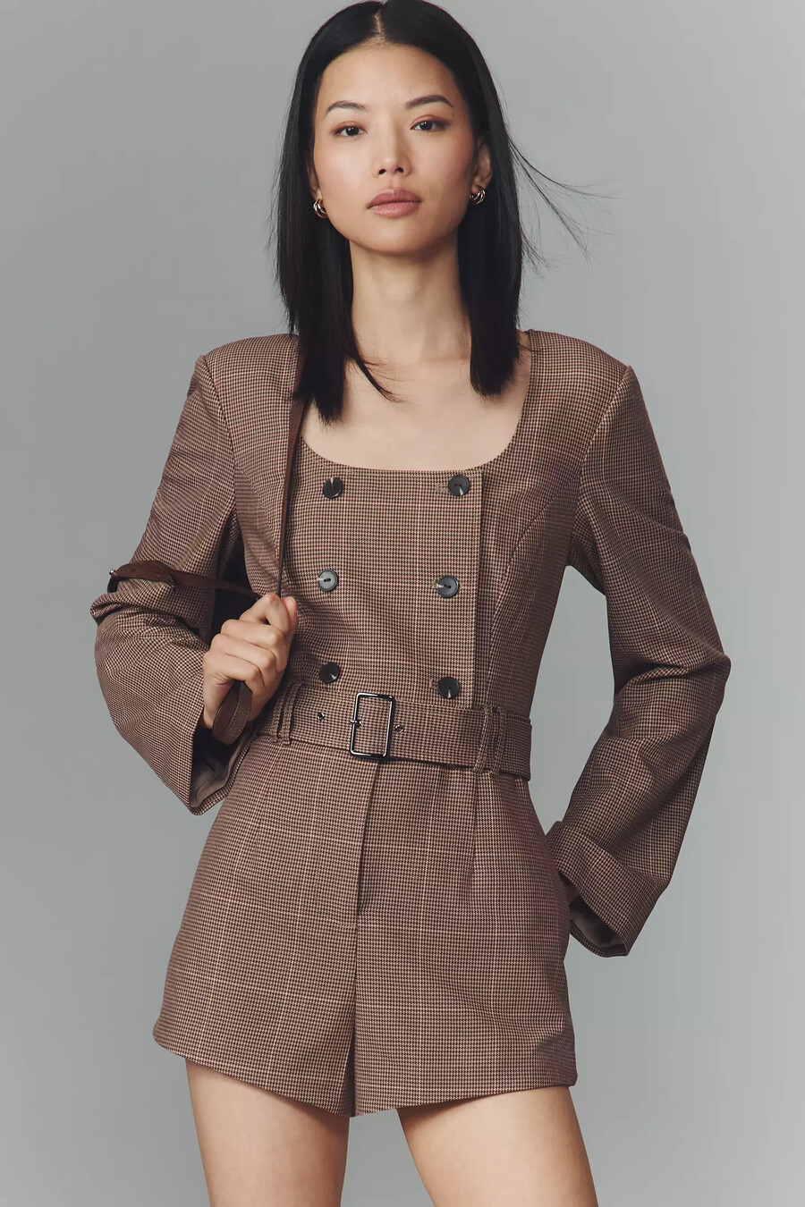 langärmeliger blazer-playsuit von anthropologie