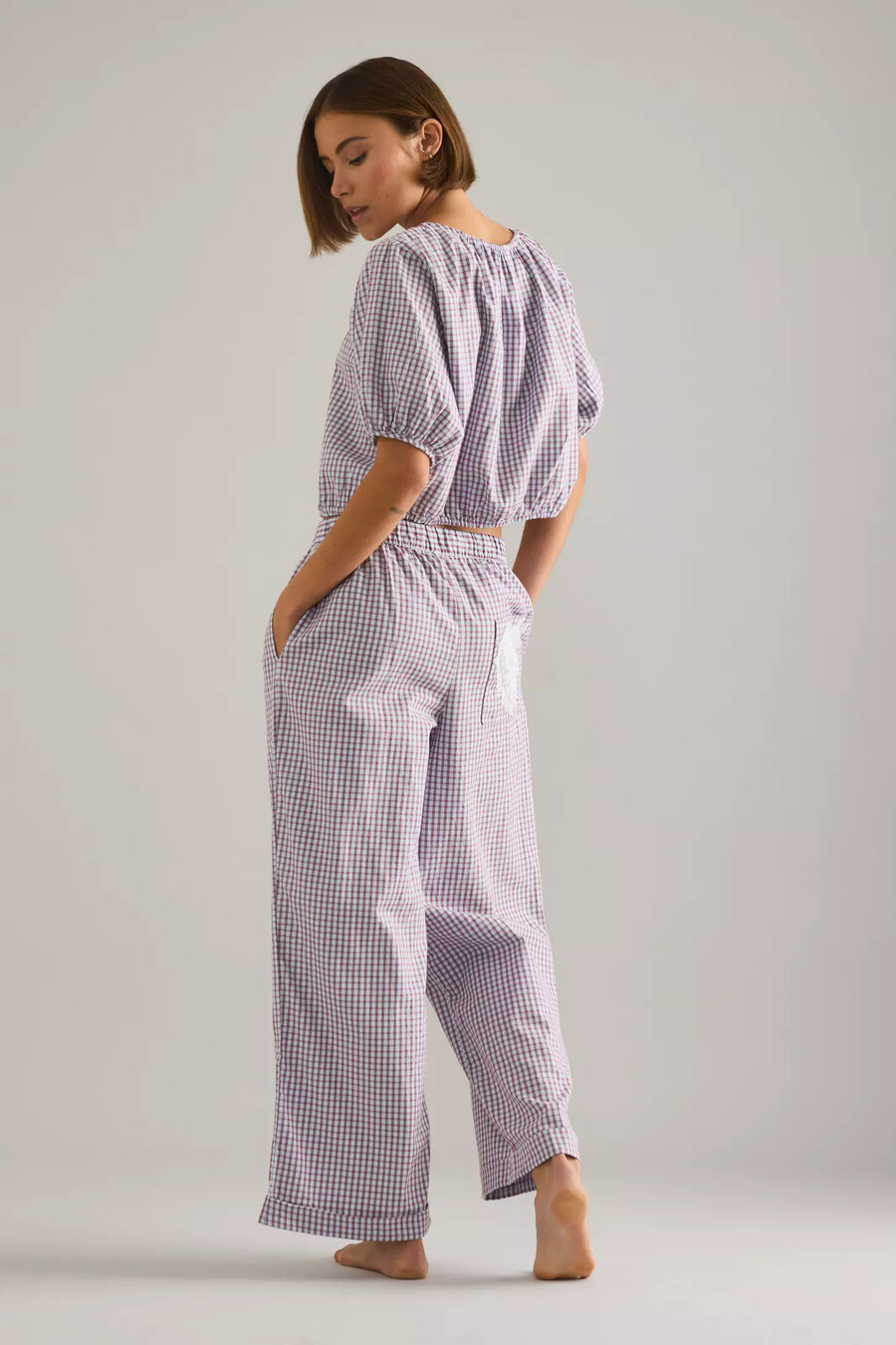 lyrebird kurzarm-flanell-crop-top mit knopfleiste