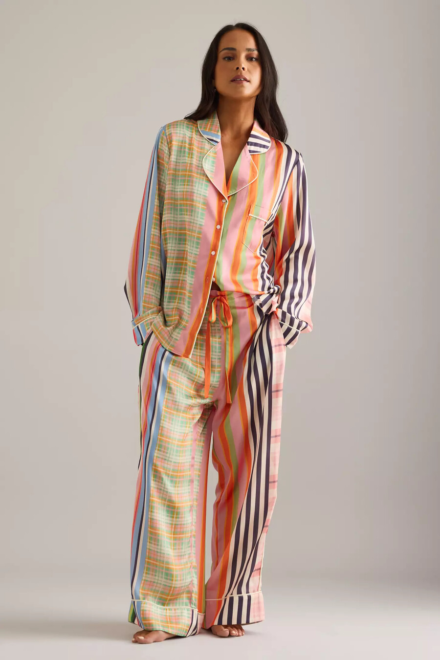 karen mabon karierter gestreifter langer pyjama-set
