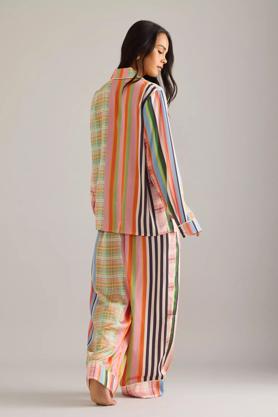 karen mabon karierter gestreifter langer pyjama-set