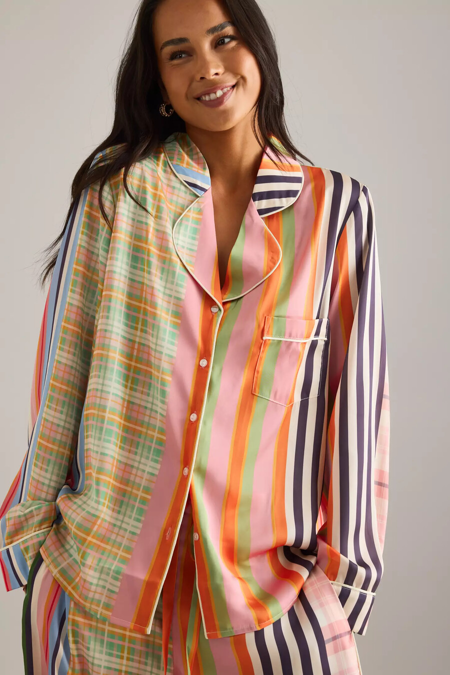 karen mabon karierter gestreifter langer pyjama-set