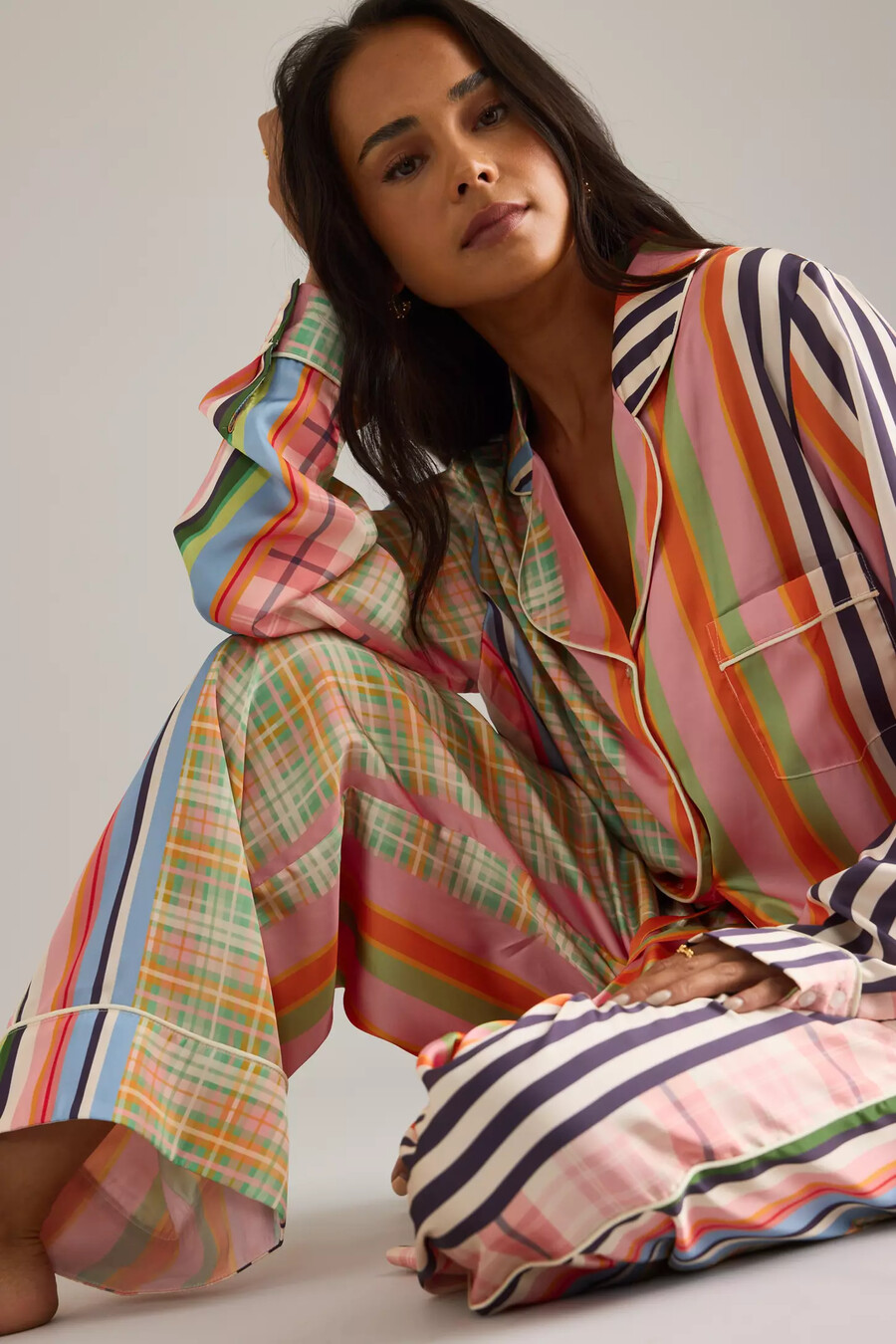 karen mabon karierter gestreifter langer pyjama-set