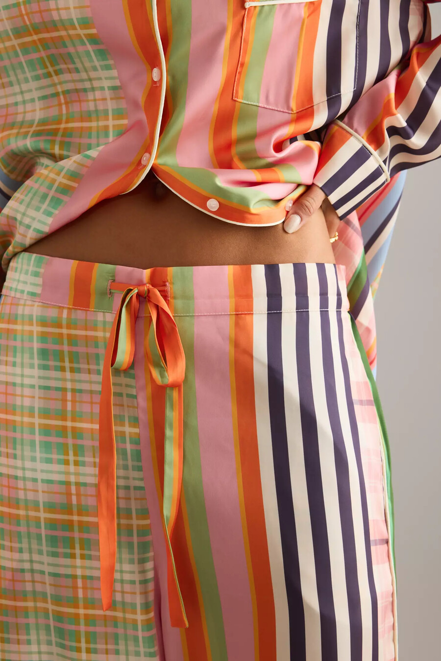 karen mabon karierter gestreifter langer pyjama-set