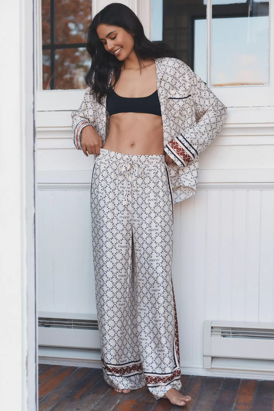 maeve seiden-pyjamahose mit weitem bein