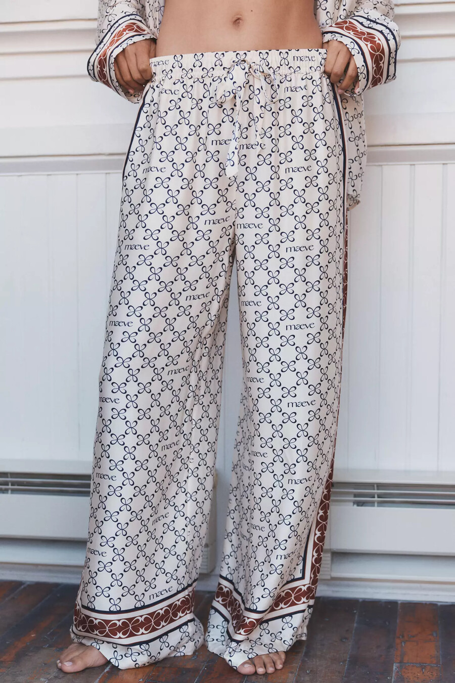 maeve seiden-pyjamahose mit weitem bein