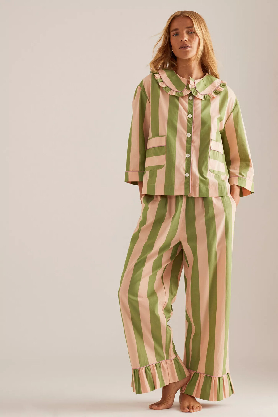 tbco langer baumwoll-streifen-pyjama-set